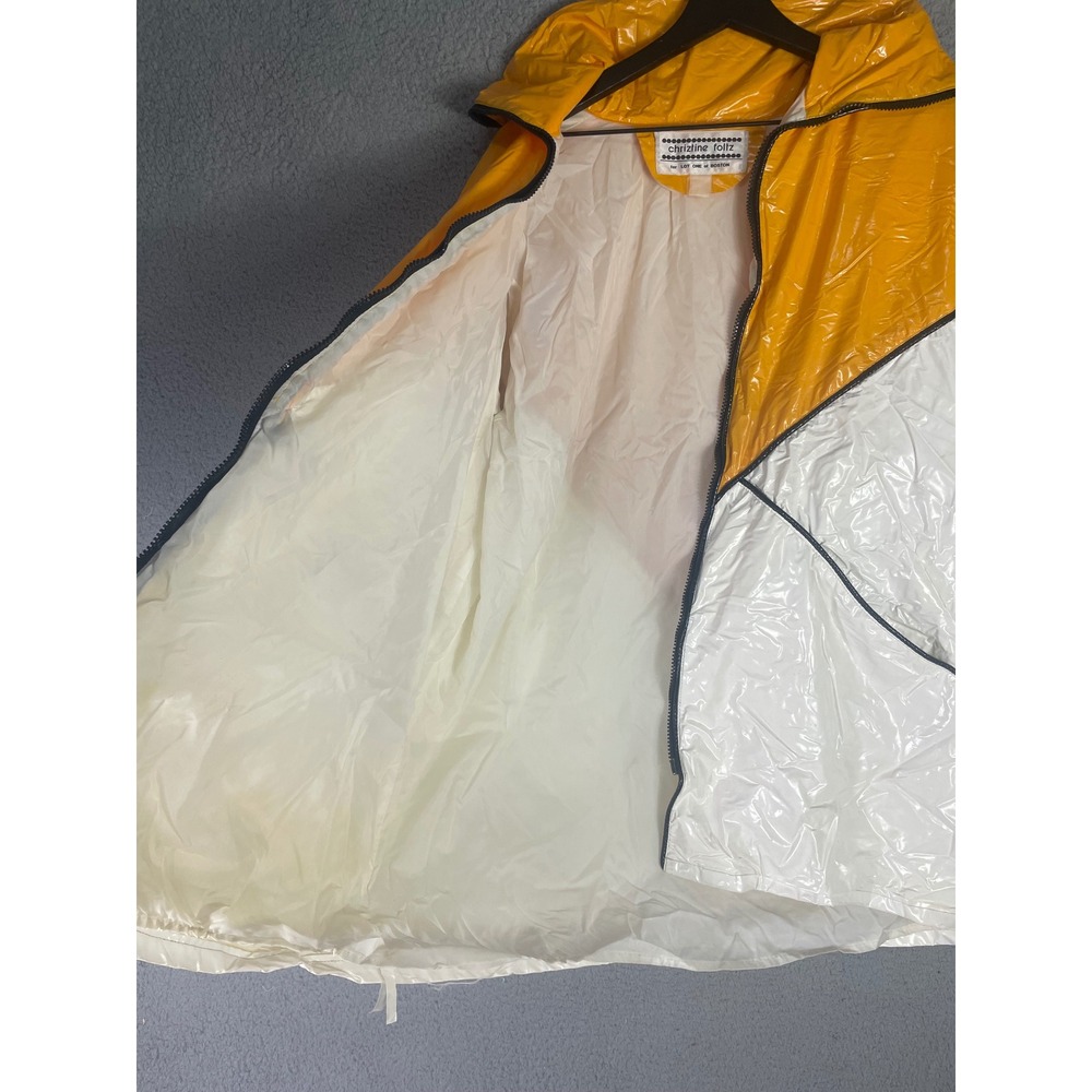 Vintage Chriztine Foltz for Lot One of Boston Yellow White Hooded Raincoat 80s - Picture 7 of 10